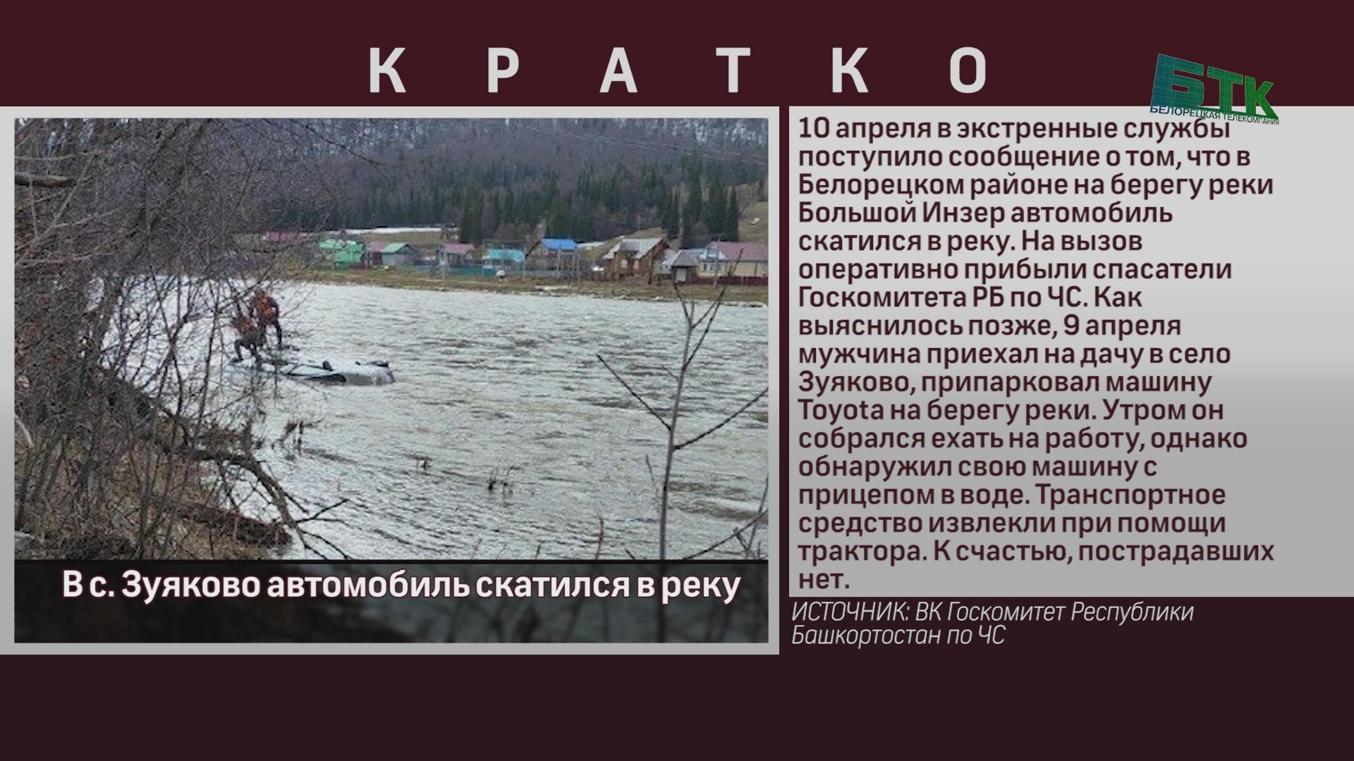 В с. Зуяково автомобиль скатился в реку - Новости Белорецка на русском  языке - Белорецкая телекомпания