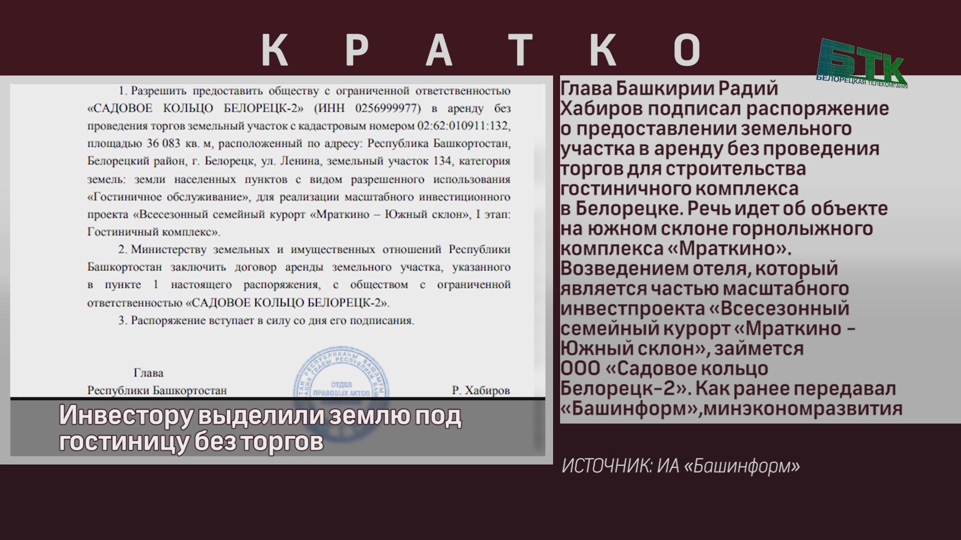 Инвестору выделили землю под гостиницу без торгов - Новости Белорецка на  русском языке - Белорецкая телекомпания